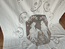  Antica e preziosa tenda In Lino E filet modano a  telaio C Cm 140 L X 293 H