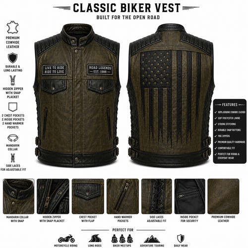 Gilet motociclista pelle - gilet,