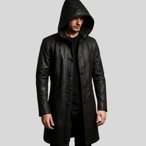 Men black long hooded - long,