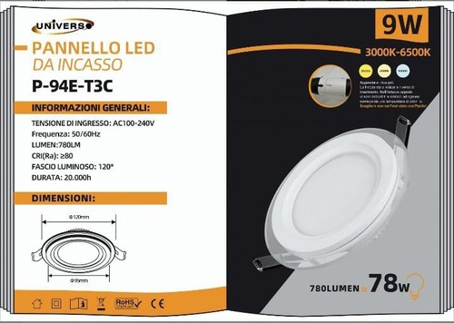 Pannello led rotondo vetro - in,