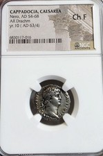 Cappadocia Cesarea NERO Dracma NGC CH FINE Antica Moneta Romana