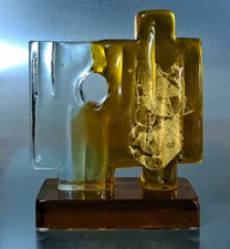 Scultura in vetro di Murano con disegno in oro design anni '70