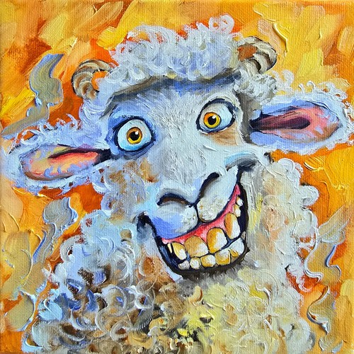 Quadro olio pecora - , divertente