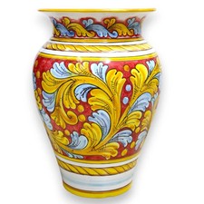 Grande Giara portaombrelli, Decoro barocco su fondo rosso - h 50 cm e Ø 35 cm ca