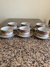 SEI TAZZE CON PIATTINO CAPPUCCINO DECORO  EMANUELE LUZZATI