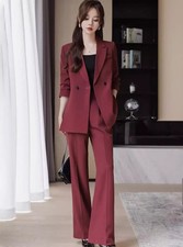 Tailleur Completo Donna Outfit Set Giacca Blazer Slim Pantalone Rosso 37347