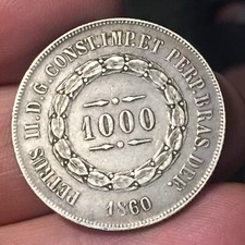 MONETA BRASILE PETRUS II 1000 REIS 1860 ARGENTO '917