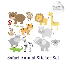 Set 13 adesivi in vinile animali safari giungla cameretta bambini finitura opaca o lucida