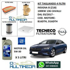 TAGLIANDO 4 FILTRI E OLIO ORIGINALE 5W30 OPEL INSIGNIA B 1.6 CDTI 100KW 136 CV