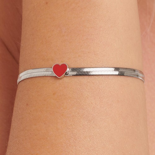 Bracciale cuore rosso acciaio - bracciale,