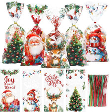 120 Pezzi Sacchetti Biscotti Natale,Sacchetti Trasparenti per Confezioni,Bustine