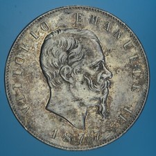 VITTORIO EMANUELE II 5 LIRE 1877 ROMA SILVER COIN ARGENTO SPL COIN COLLECTION