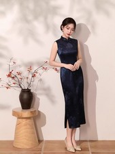 Abito lungo Qipao blu navy