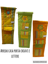 Espositore porta chiavi/lettere da parete in tessuto con fiore ricamato