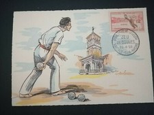 FRANCIA PRIMO GIORNO FDC YVERT 1161 SET DI BOCCE PETANQUE 12F VALENZA RHONE 1958