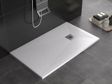 Piatto doccia bianco in marmoresina, 3cm, Gelcoat, antiscivolo, piletta compresa