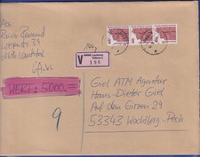 Confederazione 1996 SWK Michel n. 1562, strisce di 3 come MEF su lettera di valore O LAUTERTAL