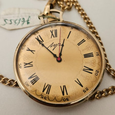 Orologio tasca Uomo LUCH Golden Open Heart Russia 23J Antique Pocket Soviet 2209