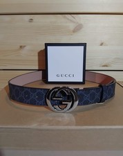 Gucci GG Monogram Supreme cintura in pelle nera blu taglia 36/90 ottime condizioni