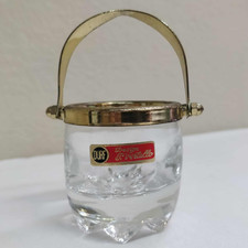 TAZZINA TAZZA BICCHIERE OTTONE VETRO STAMPATO Design Collezione Vertullo Anni 70