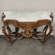Antica consolle in legno intagliato noce con marmo XIX secolo