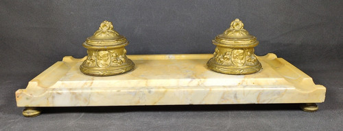 Antique inkwells gold metal - inkwells,