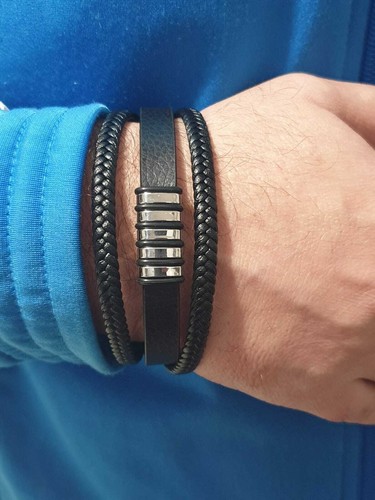 Bracciale uomo acciaio - , pelle