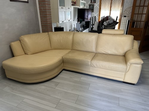 Divano angolare pelle beige - angolare, in