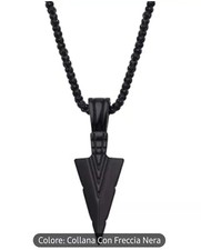 COLLANA NERA CON CIONDOLO FRECCIA NERA DESIGN UOMO DONNA HIP HOP PUNK ROCK 0052