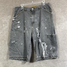 Sex Jeans pantaloncino uomo 36 34x12 grigio invecchiato denim strappato toppa bulldog