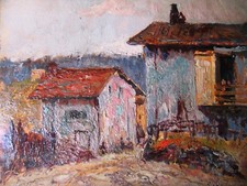 Ghivarello Benedetto quadro paesaggio olio su cartone 1924 cascinale 18 x 21,5cm