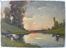 Giovanni COLMO (Torino 1867-1947) Tramonto sul fiume dipinto cm 25x35
