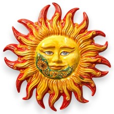 Sole Gigante in ceramica Caltagirone - Ø 58 cm ca. con volto decoro Girasole, fo