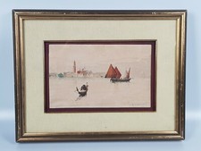 ANTICO DIPINTO ALBERTO PROSDOCIMI 1852 - 1925 QUADRO MARINA VENEZIA ACQUERELLO