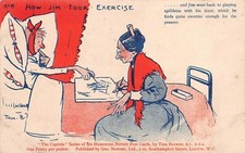 POSTCARD COMIC TOM BROWNE HOW JIM TOOK EXERCISE PLAYING SPILLIKINS