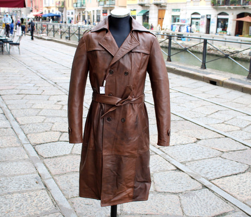 Trench cappoto pelle marrone