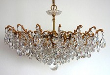 Lampadario XXL antico PALWA ottone cristallo al piombo, lampadario 12 luci