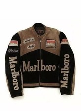 Marlboro Giacca Uomo Vintage Racing Biker Rara Giacca in Vera Pelle...