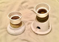 Coppia di Portalampade a Parete Vintage E27 in Ceramica, Ottone e Plastica 