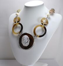 COLLANA IN ARGENTO 925 CAMMEO VOLTO E PIETRA DI LUNA - PEZZO UNICO - AGLN 050 -