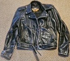 Vintage HARLEY DAVIDSON Affliggere IN Pelle Moto Giacca/Rimovibile Foderato S
