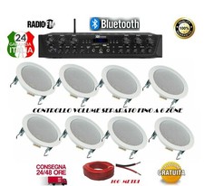 IMPIANTO AUDIO FILODIFFUSIONE:8 CASSE DA 13+AMPLIFICATORE+RADIO FM+BLUETOOTH.