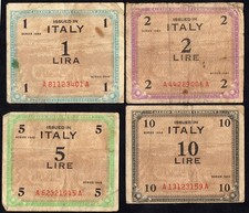 ITALIA 1943 ALLIED MILITARY CURRENCY - Lotto 1/2/5/10 AM Lire Monolingua #S#YEU