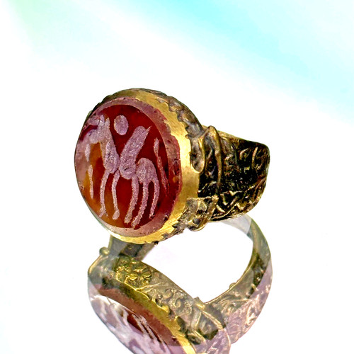 Anello antico romano con - , gemma