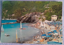 Cartolina d'epoca Moneglia La Spiaggia Barca a Vela Gommone 10x15cm