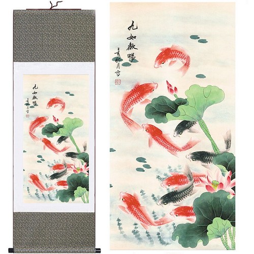 Dipinto cinese nove pesci - , koi