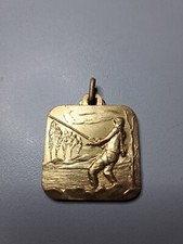 MEDAGLIA PORTACHIAVI PESCA SPORTIVA GADGET  VINTAGE IN METALLO DORATO