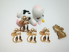 4pz charm ciondolo Gatto  metallo smaltato 21x13mm colore marrone ,dorato