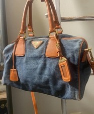 Borsa Prada Bauletto Denim Blu Arancione Saffiano 2 Vie Spalla a Mano Mini Boston