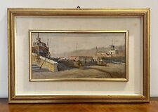 Patrisi Andrea (1954) dipinto ad olio su tavola barche sul molo
